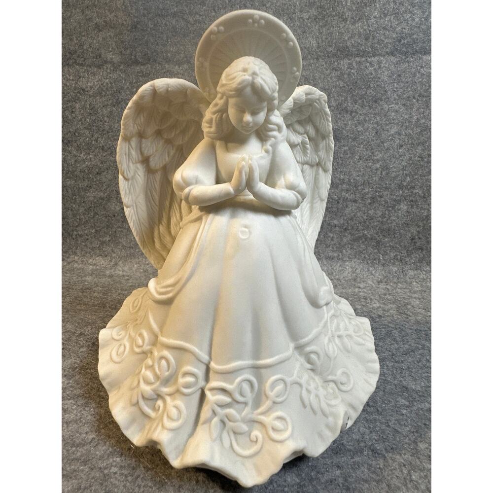 vintage white bisque Angel porcelain praying angel figurine Musical Figurine